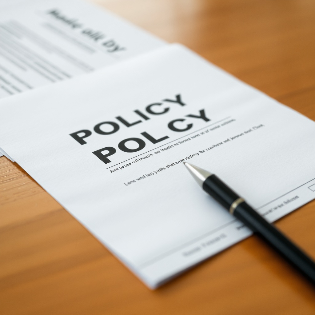 Printed policy documents and pen