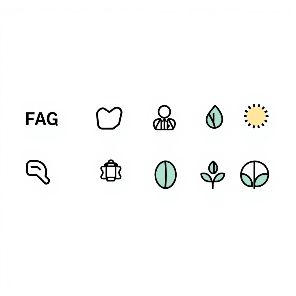Icons for FAQ, careers, press, and sustainability