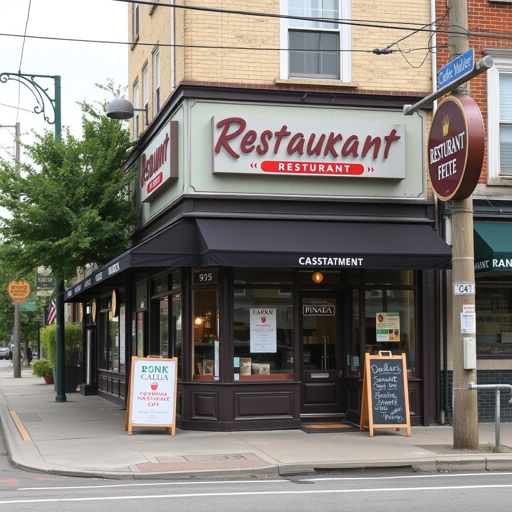 Restaurant exterior on a city street